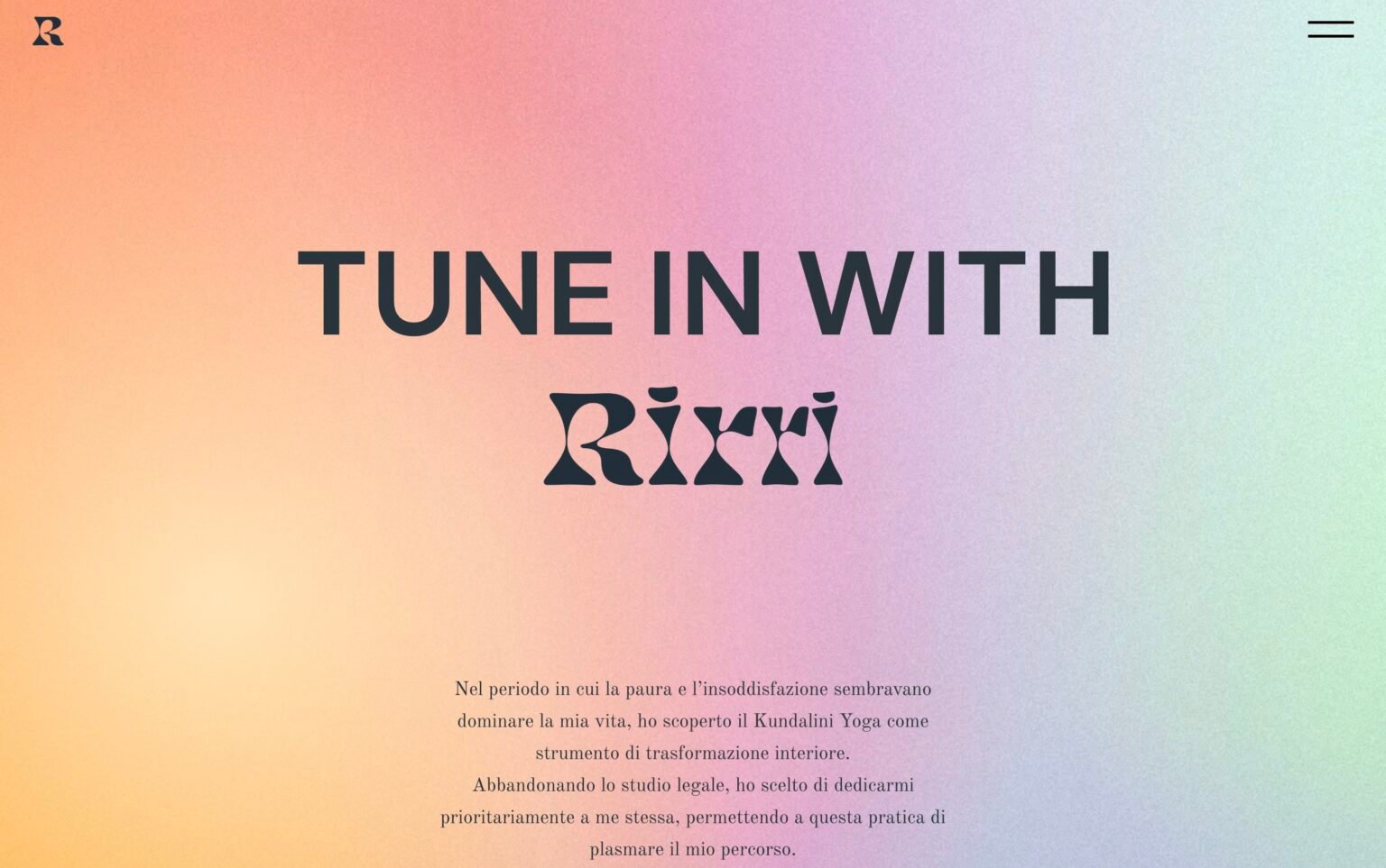 Homepage of the Io Sono Rirri website, designed and built by Olistica