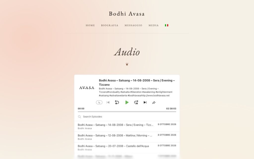 Pagina Audio del sito di Bodhi Avasa con il podcast dei satsang