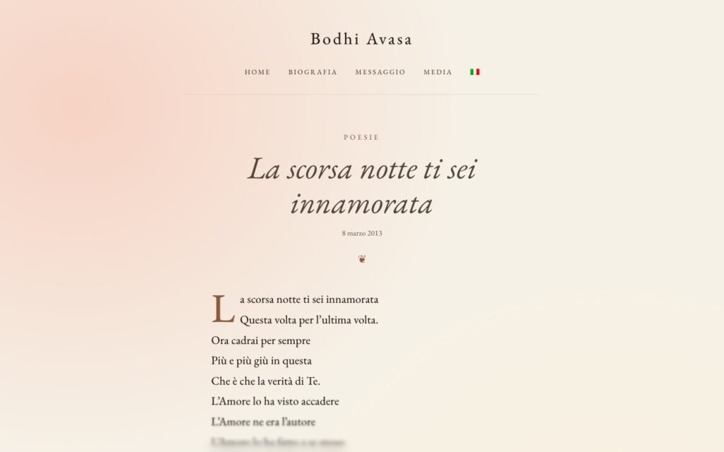 Pagina della poesia La scorsa notte ti sei innamorata sul sito di Bodhi Avasa