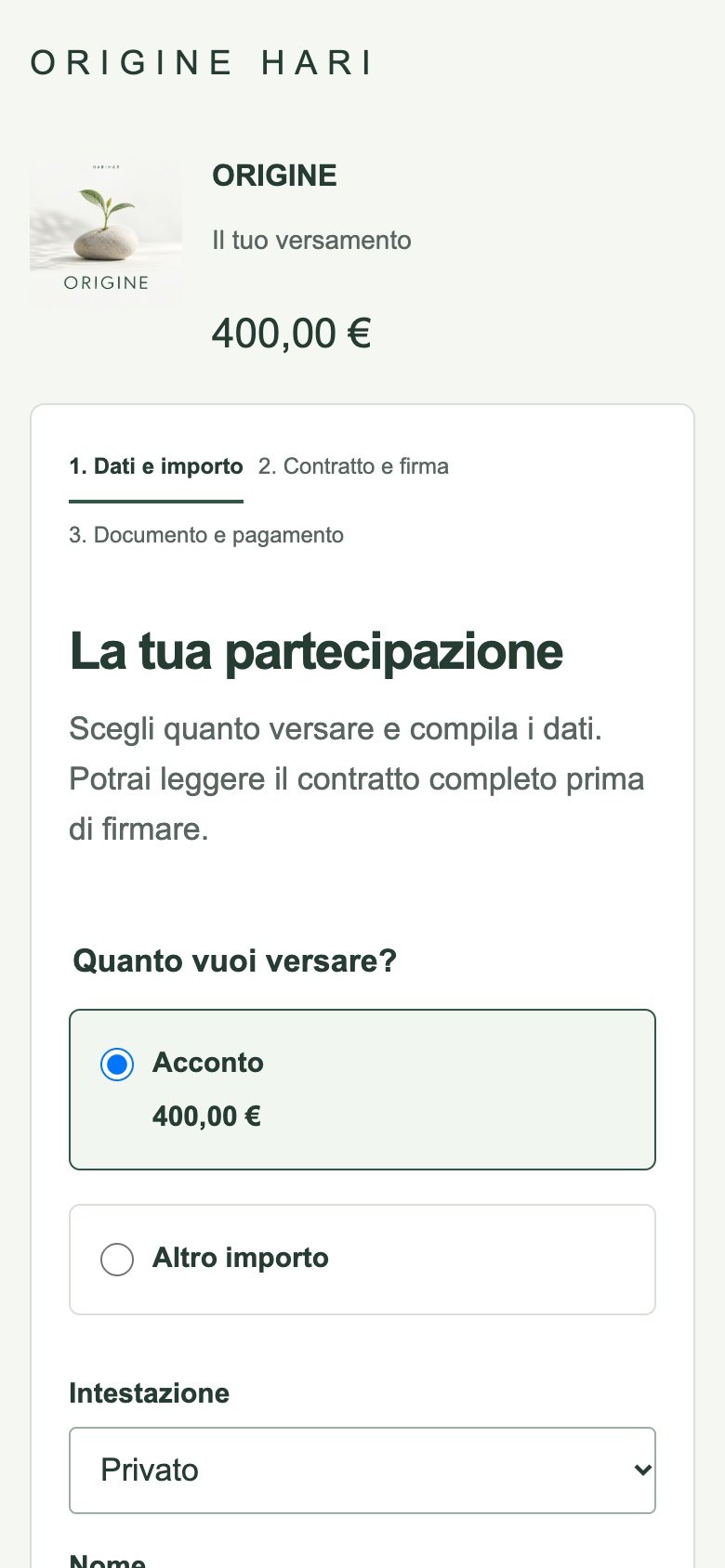 Harihar — iscrizione al corso Origine su smartphone
