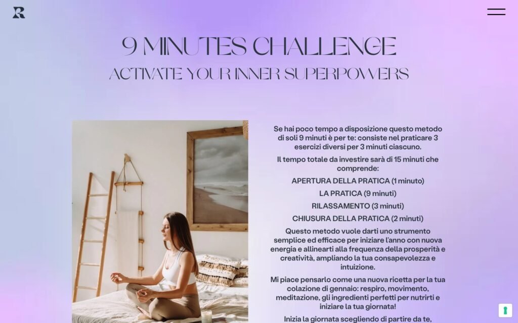 Pagina del corso 9 Minutes Challenge sul sito Io Sono Rirri