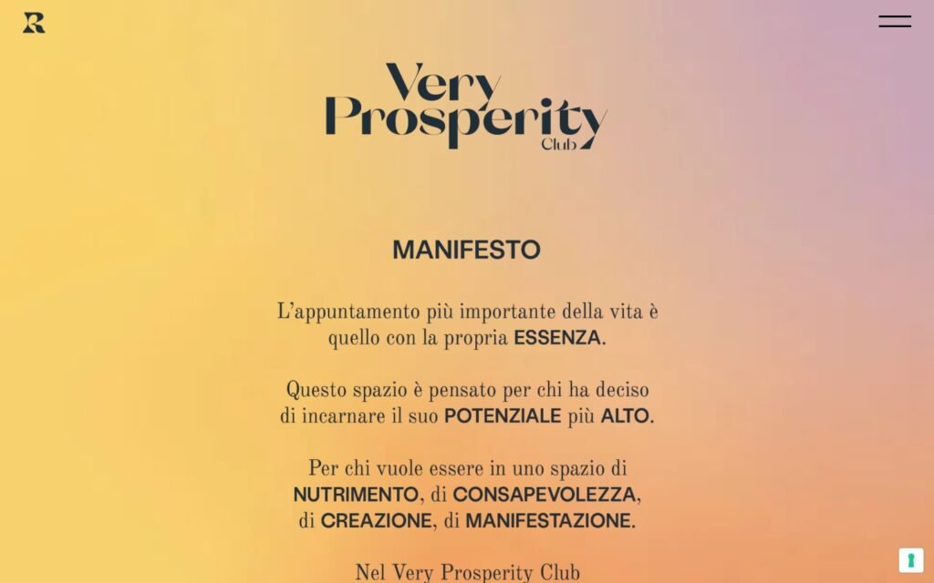 Pagina Very Prosperity Club sul sito Io Sono Rirri