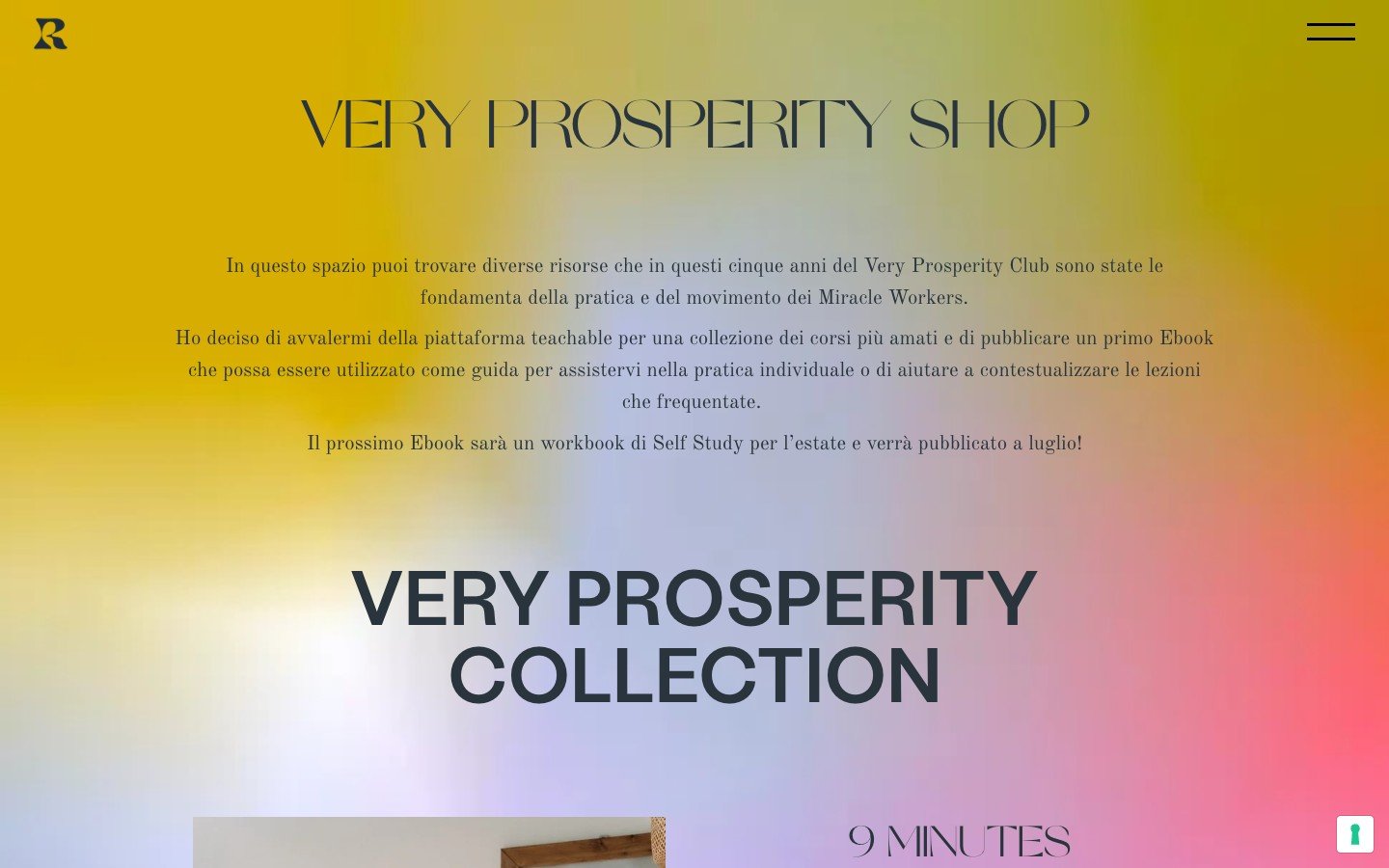 Very Prosperity Shop page of the Io Sono Rirri website, with online courses