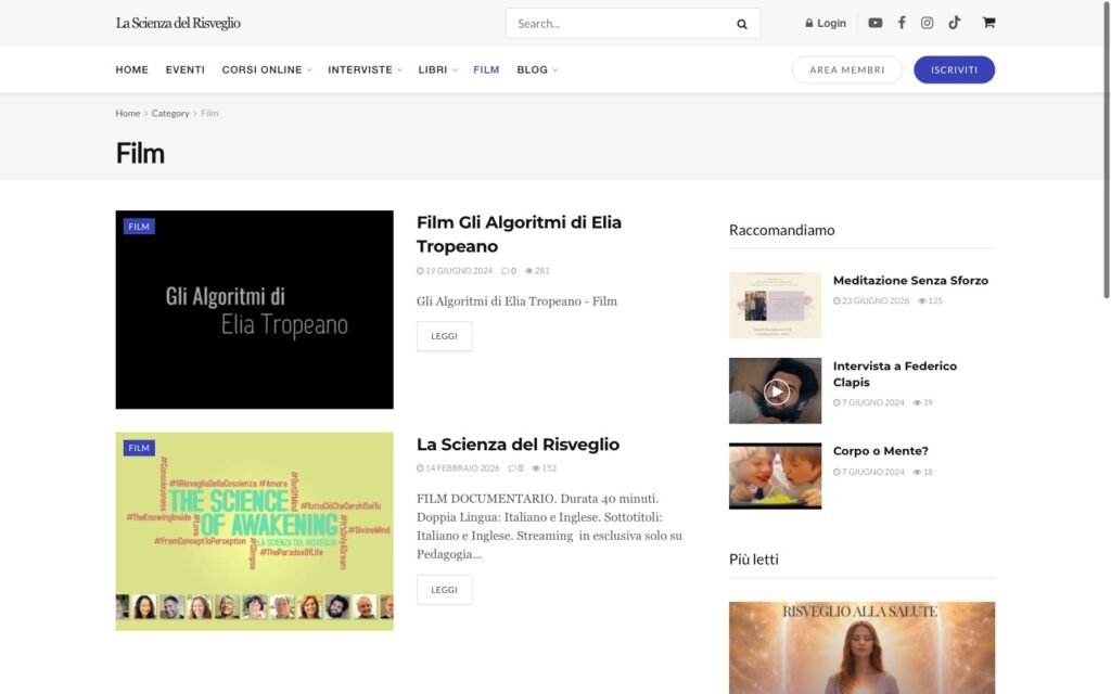 La Scienza del Risveglio — pagina Film
